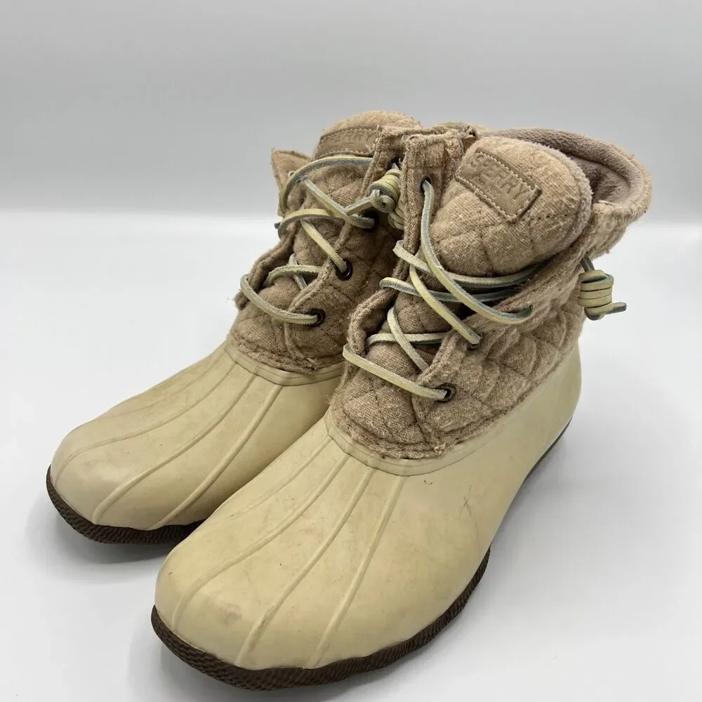Sperry Saltwater Waterproof Rubber Duck Rain Boots Size 8M Quilted Oyster